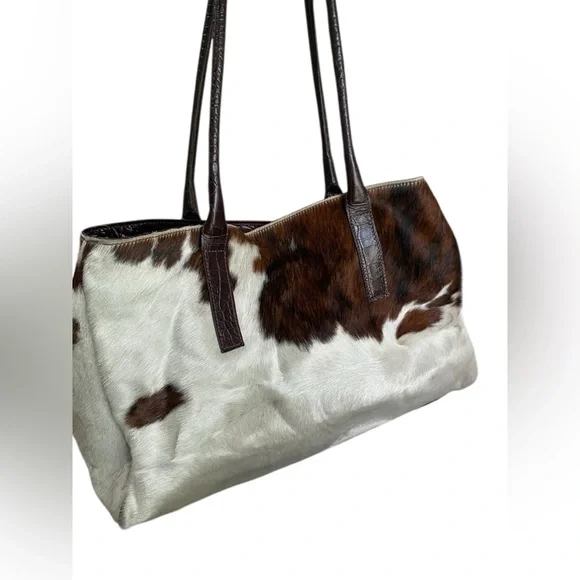 Maurizio Taiuti Cowhide Tote in White and Brown with Dark Brown Trim - Picture 3 of 13